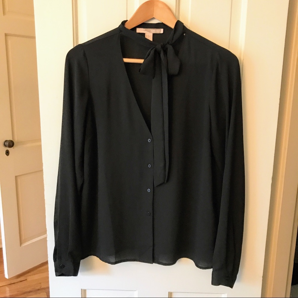 Forever 21 Tie-Neck Black Blouse